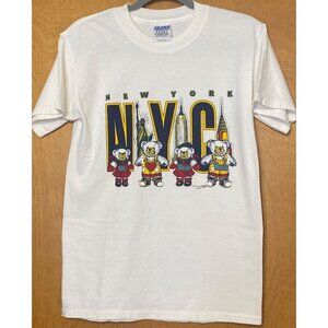 Vintage I Love New York Heart White 90s NYC Teddy Bear Short Sleeve Shirt SMALL